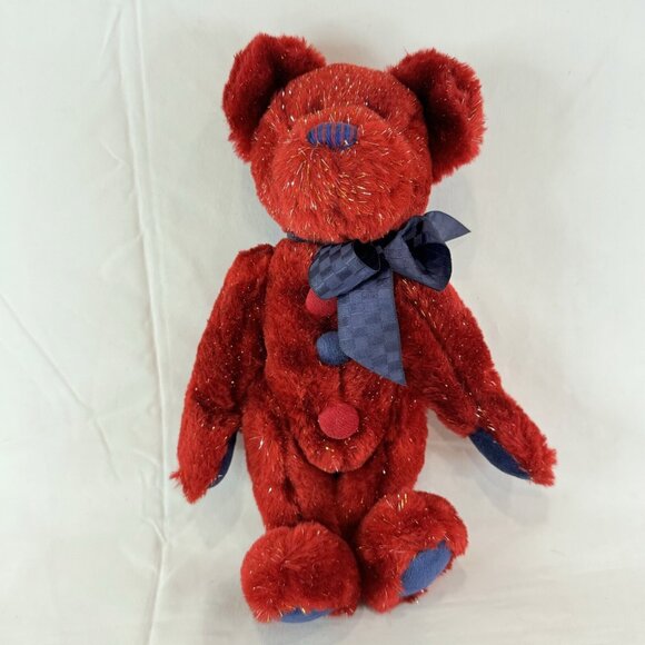 BOYDS BEARS Red Sparkle Teddy Bear Blue Velvet Glitter Plush Stuffed Animal 2000 - Picture 1 of 11